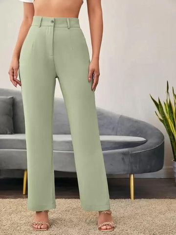 Elegant Pista & Black Lycra Pants Solid Trousers Combo For Women